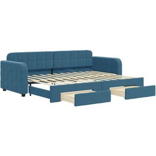 Daybed Velour Blå - med udtræk og skuffe / 80 x 200 cm