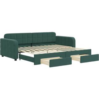 Daybed Velour Mørkegrøn - med udtræk og skuffe / 90 x 200 cm