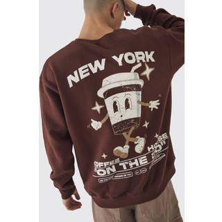 Mens Chocolate Oversized Coffee House Graphic Sweatshirt