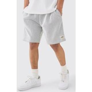 Mens White Relaxed Mid Length Textured Short With Woven Tab