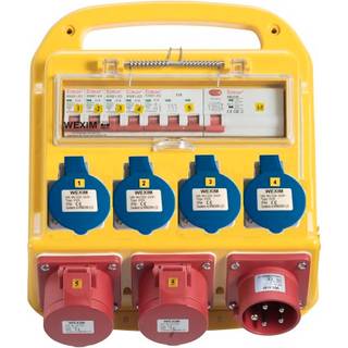 Wexim 7106 byggestrømstavle med 4 x DK og 2 x CEE-udtag, 3pol/5pol, 32A