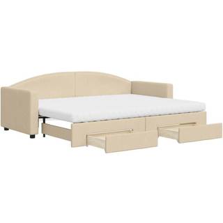 Daybed Stof Farvet Creme - med udtræk og skuffe og madras / 80 x 200 cm