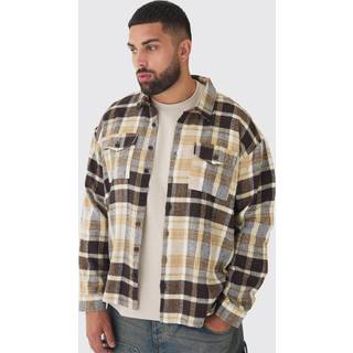 Mens Plus Regular Fit Tan Large Scale Brushed Checked Shirt