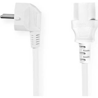 Nedis Strømkabel | Stikprop med sidebens jord – Han | IEC-320-C13 | Vinklet | Lige | Nikkelplateret | 2.00 m | Runde | PVC | Hvid | Label