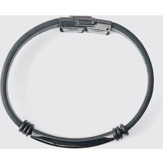 Mens Black Formal Clasp Bracelet With Metal Tab