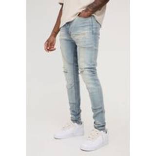 Mens Antique Blue Tall Overdye Skinny Distressed Carpenter Jeans