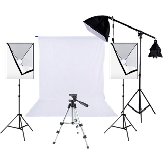 Softbox Fotostudie Pakke med 3 Softboxe, Tripod og Baggrund