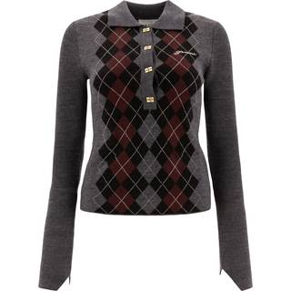 Ganni Argyle wool polo sweater - grey - M