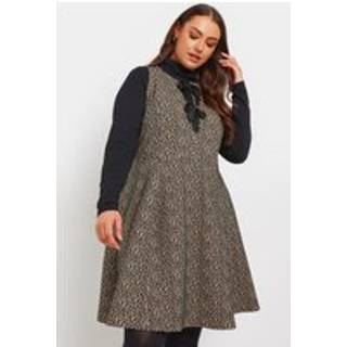 Yours Curve Yours Curve Brown Crew Neck Double Bow Pinafore Dress