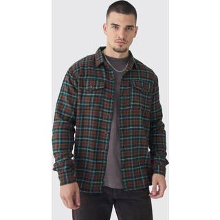 Mens Rust Tall Brushed Tartan Checked Oversized Shirt