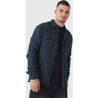 Mens Black Tall Mono Checked Regular Fit Shirt