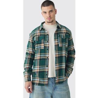 Mens Tall Oversized Forest Large Scale Brushed Checked Shirt