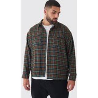Mens Rust Plus Brushed Tartan Checked Oversized Shirt