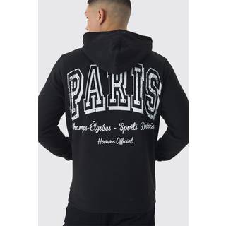 Mens Black Regular Fit Paris Varsity Graphic Hoodie