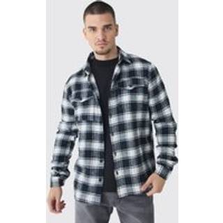 Mens Black Tall Oversized Fit Large Scale Mono Brushed Checked Shirt