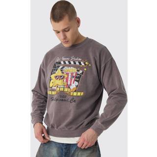 Mens Mahogany Regular Fit Cartoon Movie Graphic Washed Sweatshirt