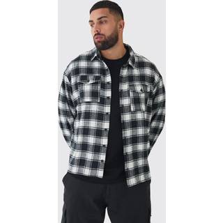 Mens Black Plus Oversized Fit Large Scale Mono Brushed Checked Shirt