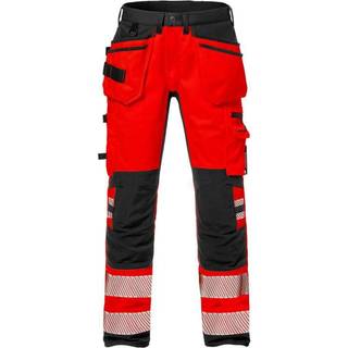 Fristads 127734 Hi Vis håndværker stretch bukser kl.2 2707 / Arbejdsbukser Rød/sort C64