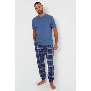 Threadbare Threadbare Light Blue Blend Textured Short Sleeve 100% Cotton Check Pyjamas Set