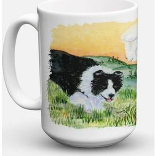 """" Caroline's Treasures SS8103CM15 Border Collie Microwavable Keramic Coffee Mug 15 Oz Multicolor """"