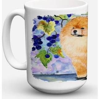 """" Caroline's Treasures SS8251CM15 Pomeranian opvaskemaskine Sikker mikrob?lgerbar keramisk kaffekrus 15 oz multicolor """"