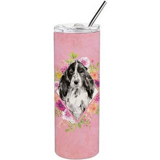 Black Parti Cocker Spaniel Pink Flowers Double Walled Rustfro Steel 20 Oz Skinny Tumbler CK4244TBL20
