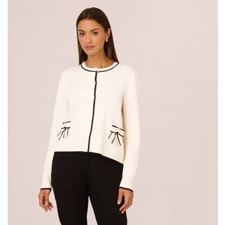 Adrianna Papell Adrianna Papell Rund hals Tipped Sløjfe Pocket Langærmet Hvid Cardigan Sweater