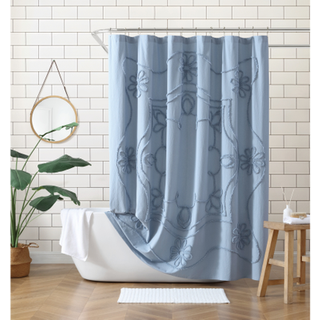 Peri hem 100% bomullstygduschdraperi för badrum 72 x 72 tum blå retro rullning