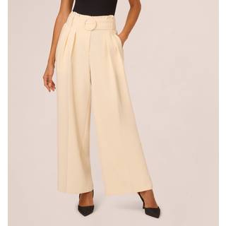 Adrianna Papell Adrianna Papell Solid Woven White Trousers With Belt