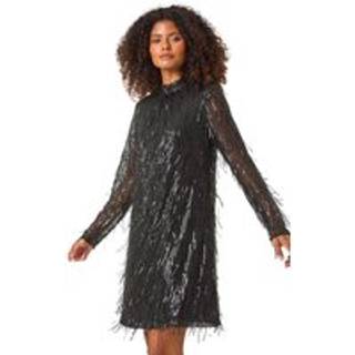 Roman Roman Black All Over Fringe Shift Dress - 10