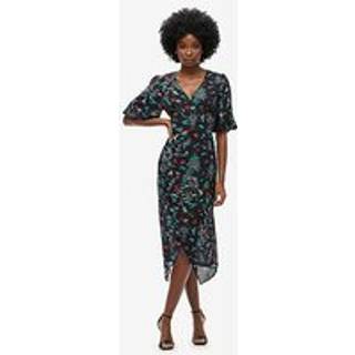 Superdry Superdry Crane Black Print Short Sleeve Sheer Midi Dress