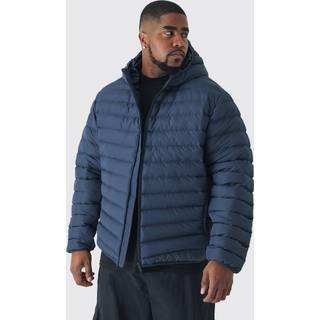 Mens Plus Zip Through Hooded Puffer Jacket In Navy