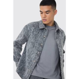 Mens Grey Brushed Check Overshirt
