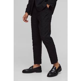 Mens Black Tapered Fit Jacquard Textured Suit Trouser