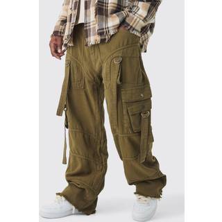 Mens Plus Overdyed Relaxed Fit Strap And Buckle Trouser In Khaki