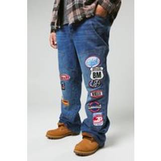 Mens Mid Wash Plus Applique Carpenter Flared Jeans