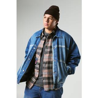 Mens Mid Wash Plus Extreme Applique Oversized Denim Jacket