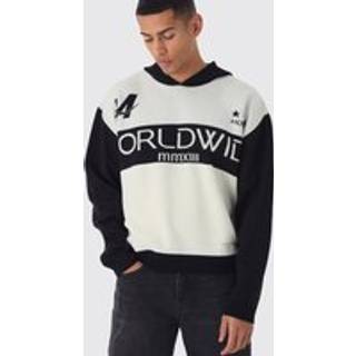 Mens White Boxy Distressed Varsity Hoodie