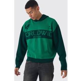 Mens Green Boxy Distressed Varsity Hoodie