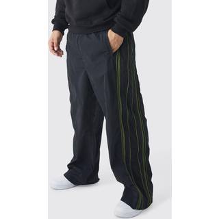 Mens Black Elasticated Waist Parachute Front Piping Trousers