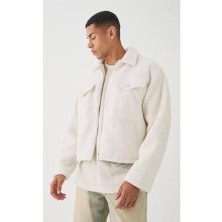 Mens Boxy Boucle Harrington Jacket In Ecru