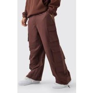 Mens Brown Elasticated Waist Parachute Cargo Trousers