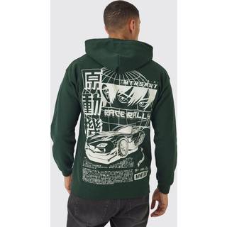 Mens Green Regular Fit Back Print Zip Through Hoodie