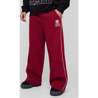 Mens Burgundy Extreme Wide Leg Printed Piping Jogger