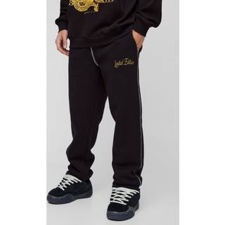 Mens Black Oversized Contrast Stitch Star Cuffed Jogger