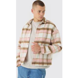 Mens Light Pink Oversized Overshirt Brushed Check