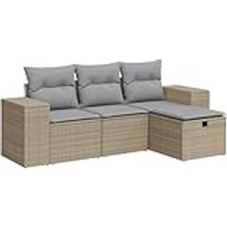 Sofasæt Til Haven 4 Dele Med Hynder Polyrattan Sort - beige og grå / med opbevaring