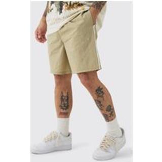 Mens Elasticated Waist Side Piping Shell Shorts In Stone
