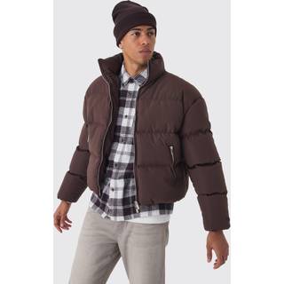 Mens Man Boxy Fit Funnel Neck Puffer Coat In Brown