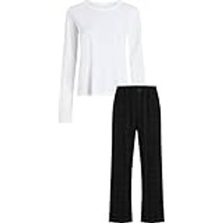 Calvin Klein Flannel Sleep LS Tee And Pant Set - White/Black - Large